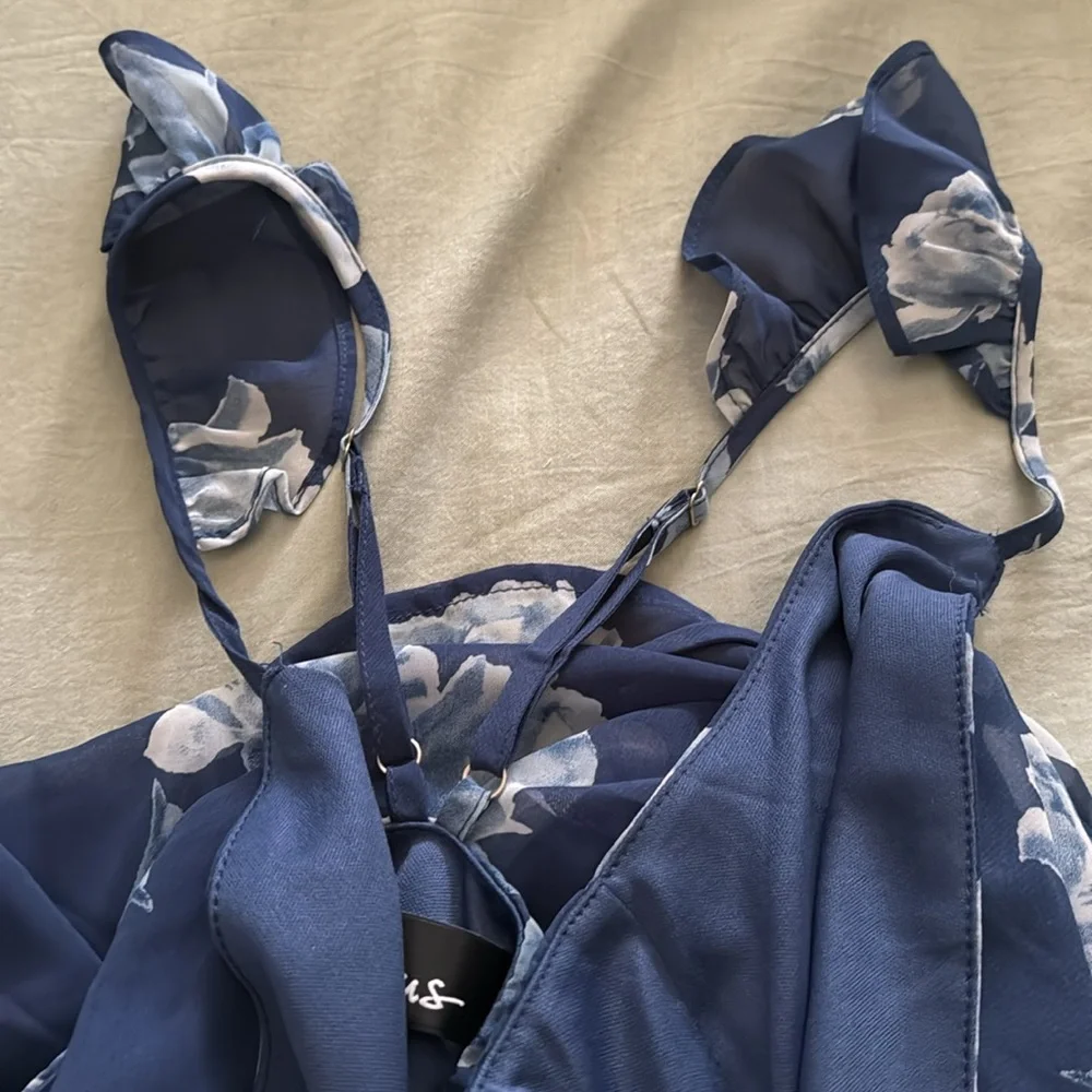 Lulus One Desire Navy Blue Floral Print Wrap Tank Maxi Dress - Picture 4 of 10